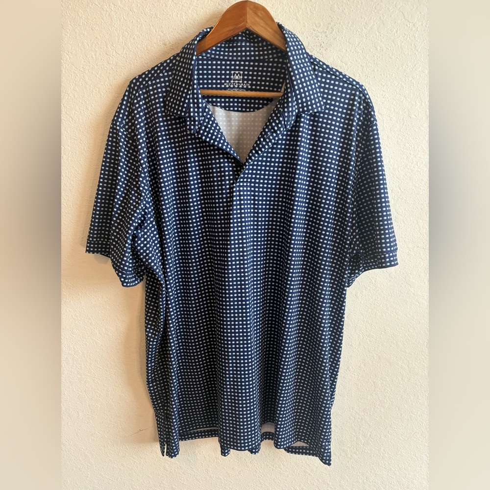 Mizzen+Main navy blue and white patterned performance polo shirt XXL